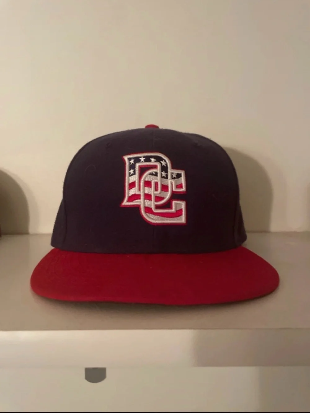 New Era Washington Nationals Navy Cap with Red Brim and Flag Logo